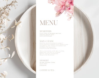 Floral Bridal Shower Menu Template Floral Event Menu Card Dinner Menu Printable Spring Floral Menu Card Downloadable Table Menu Pink Floral