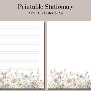 Field Blooms, Printable stationary lined paper, Printable writing paper, Printable Letter paper, A4, US Letter, Lined, Unlined, Line Sheet