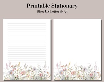 Field Blooms, Printable stationary lined paper, Printable writing paper, Printable Letter paper, A4, US Letter, Lined, Unlined, Line Sheet