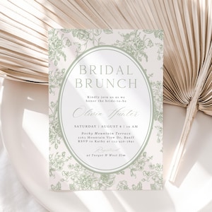 Sage Green Chinoiserie Bridal Brunch Invitation: Floral Toile (Printable Template)