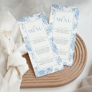 Druckbare bearbeitbare Menükarte Vorlage Babyparty Brautparty 4 x 9 Zoll DIY anpassbare Ereignis Dinner Party Dekor Frühling Sommer Hochzeit