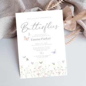 Downloadable Butterfly Invite, Butterfly Bridal Shower Invitation, Butterfly Party Invite, Wildflower Bridal Shower Invite, Dusty Blue image 1