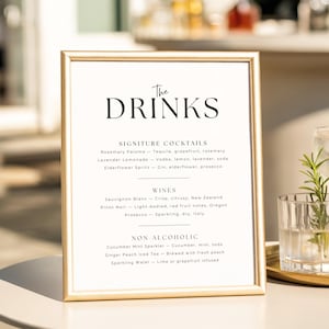 Editable Wedding Drinks Menu Template: Signature Cocktail Bar Sign (Canva, Instant Download)