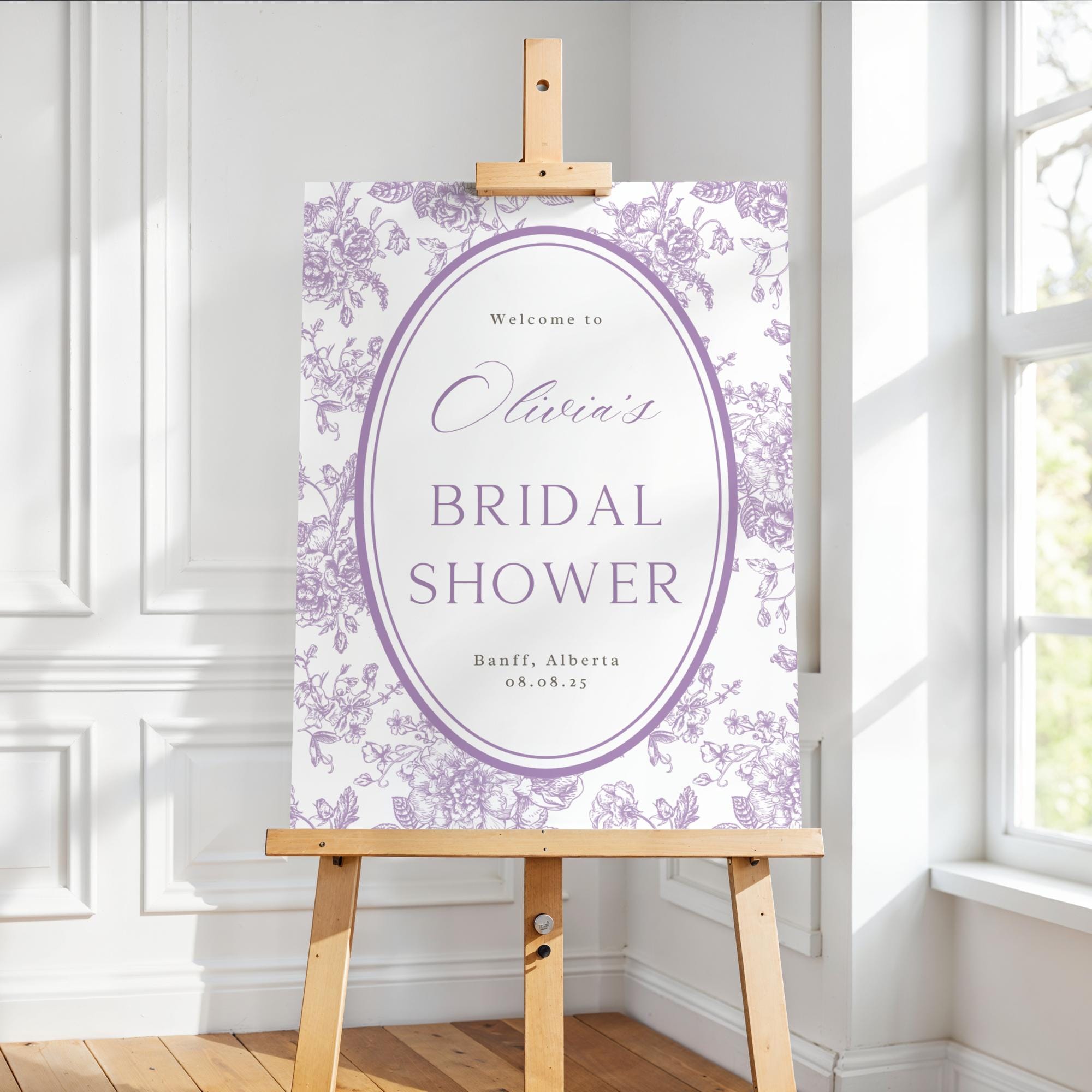 Toile-welkomstbord met bloemen: vrijgezellenfeest, bruiloft, babyshower (afdrukbaar)