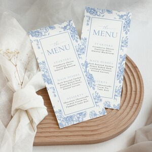 Druckbare bearbeitbare Menükarte Vorlage Babyparty Brautparty 4 x 9 Zoll DIY anpassbare Ereignis Dinner Party Dekor Frühling Sommer Hochzeit