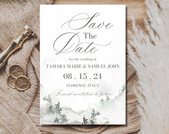 Mountain Mist Save The Date Card Template, Editable Save The Date Card, Printable, Save Our Date Template, 5x7, Instant Download Template