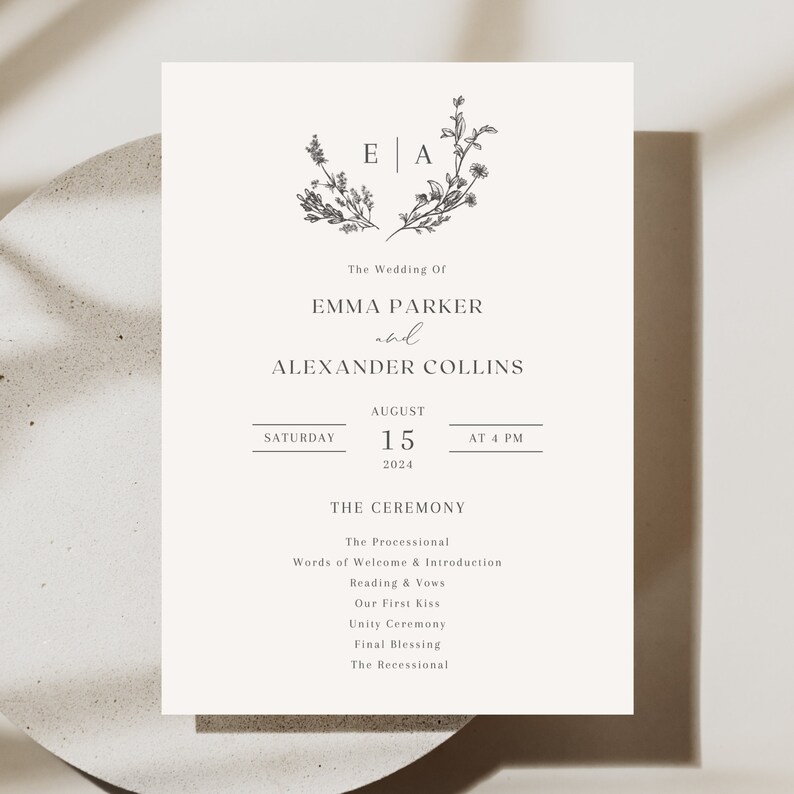 Downloadable Wedding Program Template Order of Ceremony Template Downloadable Wedding Program Template Order of Ceremony Template