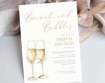 Brunch And Bubbles Invite, Bubbles And Brunch Invitations, Bridal Shower Invitation Template, Bubble Brunch Invite, Downloadable Invitation