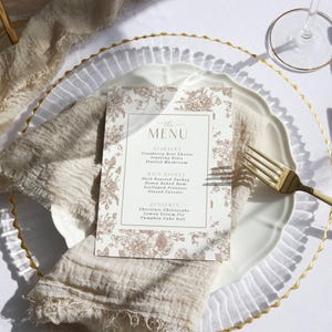 Bewerkbare afdrukbare menukaartsjabloon Zomer bruiloft evenement Aanpasbare tekst DIY afdrukbaar decor Bruids babyshower etentje bruiloft