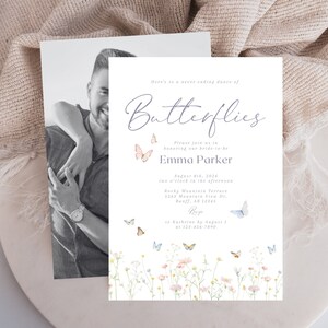 Downloadable Butterfly Invite, Butterfly Bridal Shower Invitation, Butterfly Party Invite, Wildflower Bridal Shower Invite, Dusty Blue image 3