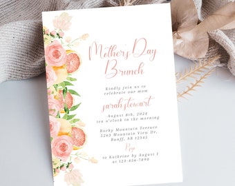 Citrus Mothers Day Brunch Invitation Template, Bright Floral Mothers Day Invite, Brunch With Mom, Mothers Day Brunch Invite, Downloadable