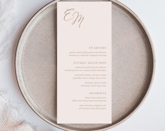 Minimalistic Menu Template, Downloadable Monogram Menu Template, Minimalist Wedding Templates, Downloadable Dinner Reception Menu Template