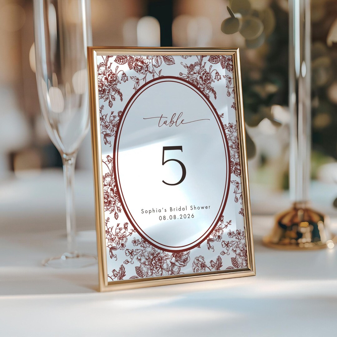 Toile Table Number Display Template Wedding Design Frame Elegant ...