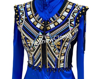 Black base show bolero with Gold And Blues accents + Blue base shirt