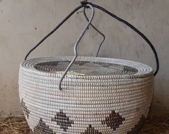 African handmade storage basket  Flat top Black and white