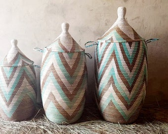 African handmade storage baskets Brown and Beige  Zig Zag Family