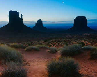 Monument Valley Crescent Moonrise - Nature Fine Art Photography Print, Gift Idea, Desert Art, Southwest Art, Western Art, Cowboy