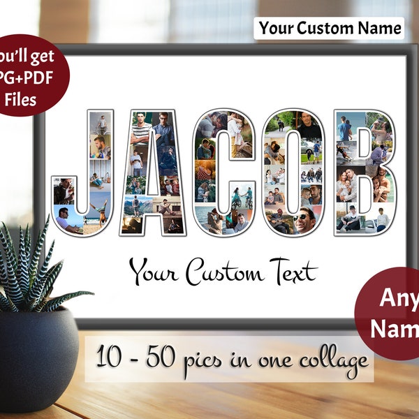 Any Name Photo Collage, Personalized Photo Gift, Word Photo Collage, Custom Text Gift, Gift for Friend, Mom Gift, Fathers day gift, DIGITAL