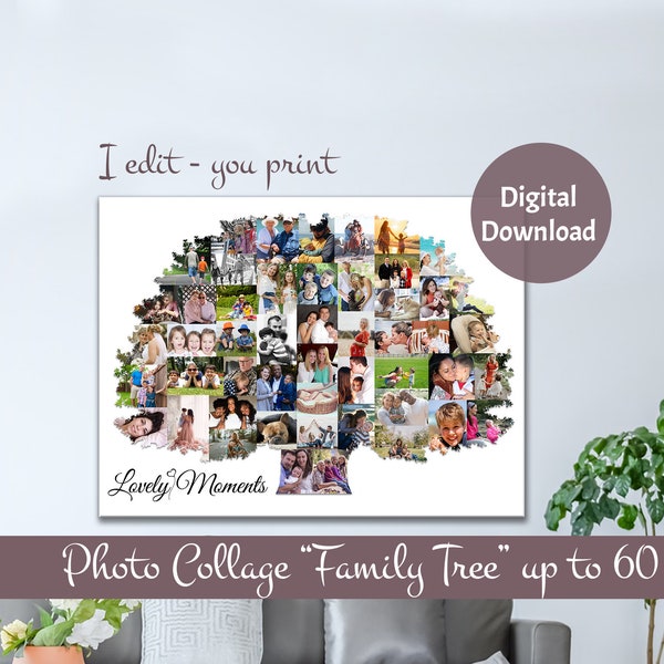 Family Tree Collage, Family Photo Collage, Family Tree wall Art, Personalized Gift Digital, Mothers Day Gift, Anniversary Gift, DIGITAL