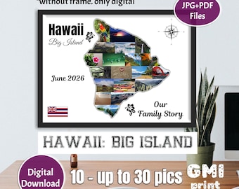 Hawaii Big Island Fotocollage, personalisiertes Urlaubsgeschenk, Hawaii Reisekarte Kunst, DIGITAL