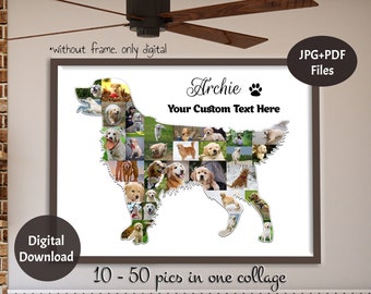 Golden Retriever Photo Collage, Dog lovers gift, Memorial Pet collage, Labrador Gift, Dog Wall Art, Dog Picture, Loss Dog gift, Digital File