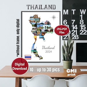 Thailand Foto Collage, KARTE Collage, Hochzeitsgeschenk, Thailand Urlaub, Thailand Hochzeitsreise, Reise Collage, personalisiertes Geschenk, DIGITAL