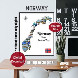 Norwegen Foto Collage, KARTE Collage, Hochzeitsgeschenk, Norwegen Urlaub, Norwegen Flitterwochen, Reise Collage, personalisiertes Geschenk, DIGITAL