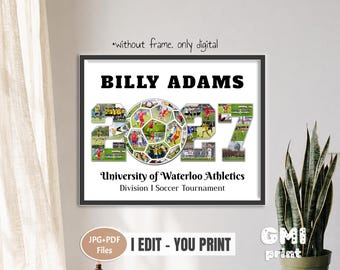 2027 Soccer Senior Gift, Personalized Sport Photo Collage, Senior Night Poster for Player, Digital