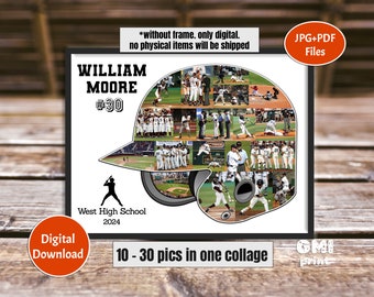 Batting Helmet Baseball Photo Gift, Sport Softball Photo Gift, Gift for Baseball Player Collage, Baseball Senior Night Gift, Digital
