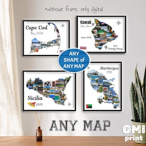 Any Map Photo Collage, Custom Travel Decor, USA State Wall Art Gift, Anniversary Present, digital