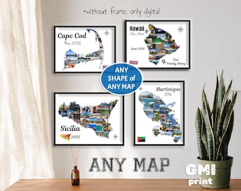 Any Map Photo Collage, Custom Travel Decor, USA State Wall Art Gift, Anniversary Present, digital