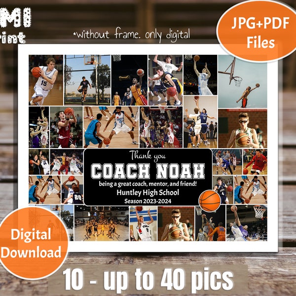 Collage de photos de basket-ball pour entraîneurs, tout collage de photos de sport, cadeau personnalisé pour entraîneur, cadeau de nuit de crosse pour seniors, collage de remerciements pour entraîneur, numérique