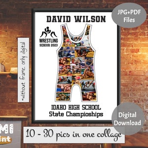 Wrestling Singlet Collage, Gift for Player, Wrestler Photo Collage, Senior Night Gift, Coach Present, Digital File