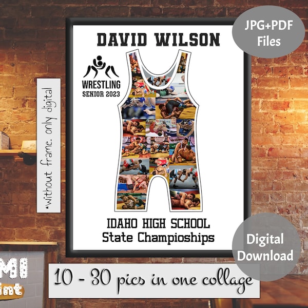 Wrestling Sport Gift, Sport Photo Collage, Gift for Player, Wrestler Photo Collage, Senior Night Gift, Wrestler Coach Gift, Digital File