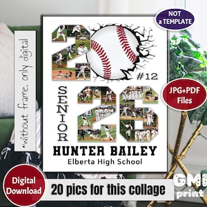 Senior 2026 Baseball Photo Collage, Senior Night Sport Year Gift, Gift for Baseball Player, Grad Personalized Sport Gift, 20 pics, Digital