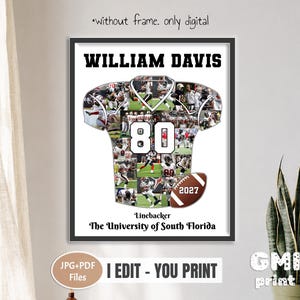 Football Jersey Photo Collage, Player Game Day Gift, Shirt Photo Decor, Digital