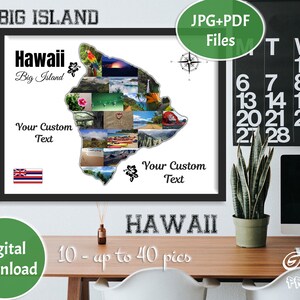 Hawaii Big Island Photo Collage, USA État Photo cadeau, cadeau de mariage, vacances carte Art, Hawaii voyage Collage, cadeau de personnalisation, numérique