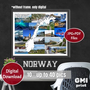 Norwegen Fotocollage, Norwegen KARTE Geschenk, Hochzeitsgeschenk, Urlaub Collage, Flitterwochen Fotogeschenk, individuelle Reisecollage, Wohnkultur, DIGITAL