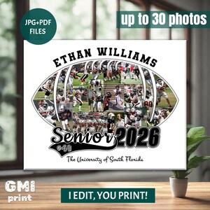 Senior Football Player Gift, Flag Football Photo Collage, Senior Ball Player Collage, Coach Sport Gift, Senior Night 2026 Gift, Digital image 3