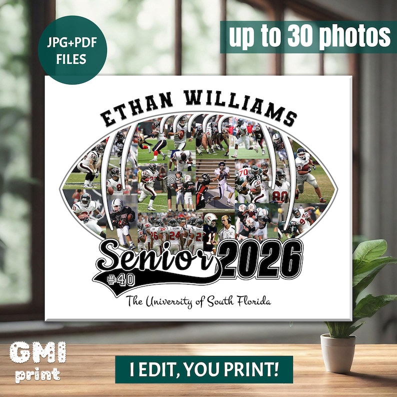 Senior Football Player Gift, Flag Football Photo Collage, Senior Ball Player Collage, Coach Sport Gift, Senior Night 2026 Gift, Digital image 3