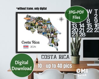 Costa Rica Photo Collage, MAP Photo Collage, Wedding Gift, Honeymoon Photo, Map Art, Travel Photo Collage, Birthday Gift, DIGITAL Files