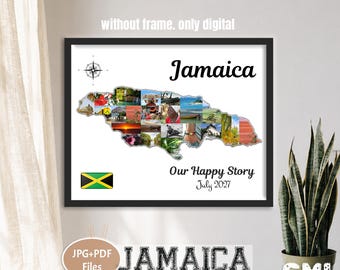 Jamaika-Reisefotocollage, personalisiertes Hochzeitsgeschenk, Urlaubskarte als Wandbild, digital