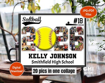 Softball 2026 Senior Collage, Photo Gift for Softball Player, Senior Night Gift, Sport Idea Gift, Personalized Sport Gift, 20 pics, Digital