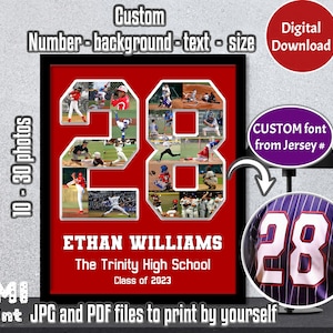 Any Number Sport Photo Collage, Senior Night Baseball Gift, Number Photo Collage, Basketball Player Gift, Jersey Number Soccer Gift, Digital