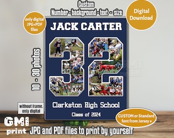 Baseball Number Photo Collage, Senior Night Softball Player Gift, Soccer Sport Idea Gift, End of Season Player Poster, Digital