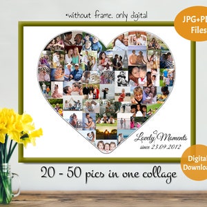 Collage de coeurs, cadeau photo d'anniversaire, cadeau de mariage, cadeau d'anniversaire, affiche photo de plaque de bienvenue, photo de famille collage coeurs, numérique