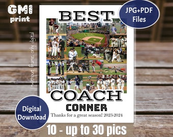Coach Football Photo Gift, Baseball gift for Coach, Senior Night Gift, Soccer Coach Idea Gift, Thank you Coach Sport Collage, Digital File