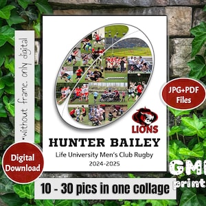 Rugby Ball Photo Collage, Senior Sport Rugby Gift, Gift for Rugby Player, Rugby Girl, Custom Senior Gift, Rugby Poster, Coach Gift, Digital