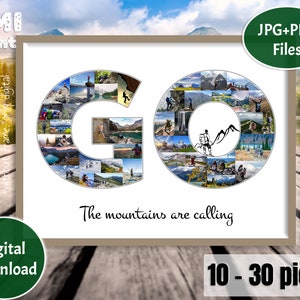 Collage di foto di viaggio, regalo fotografico di montagna, avventure insieme, regalo per backpacker, collage di anniversario, collage di foto di escursionisti, digitale