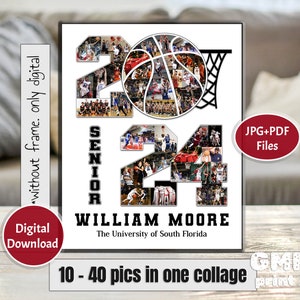 2024 Basketball Photo Gift, 2024 Sport Year Collage, Gift for Player, Grad Sport Collage, Senior Night Gift, Personalized Ball Gift, Digital